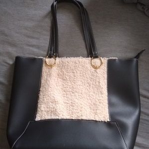 Large faux leather & sheepskin tote